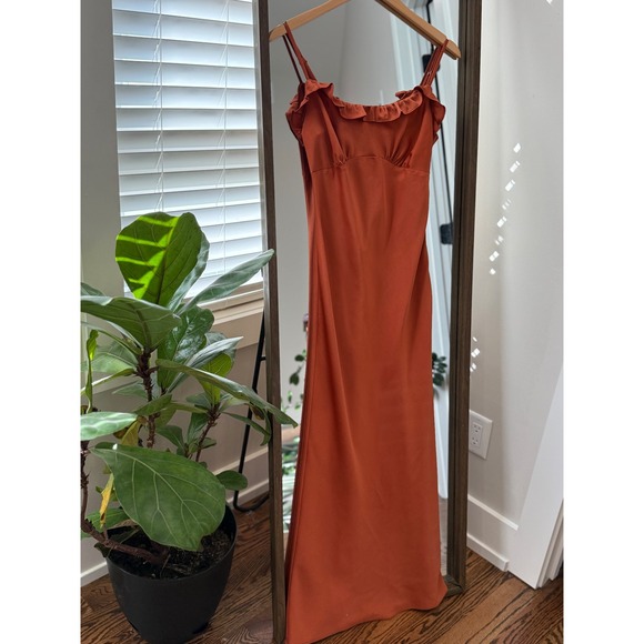 Lush Rust Orange Maxi Dress Ruffle Detail Sleeveless Elegant size Satin Special - Picture 1 of 7